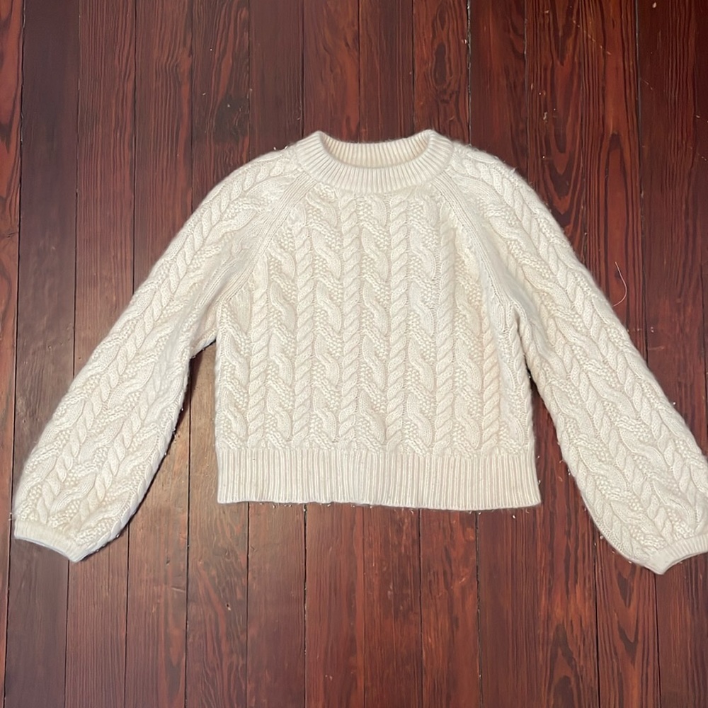 J. Crew 100% Cashmere Cream Cable Knit Sweater Small